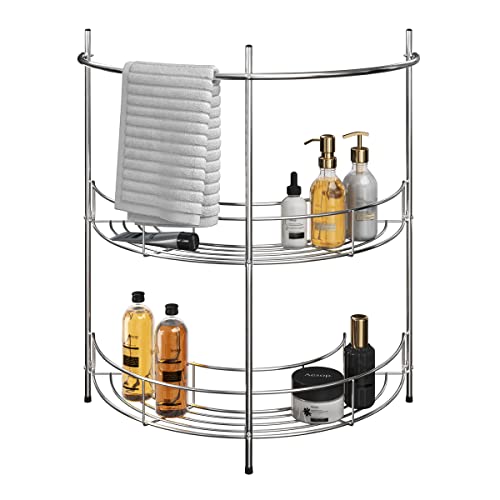 Pedestal Sink Organizer - Compact Under the Sink Rack with 2 Storage Shelves and Towel Holder - Space Saving Bathroom Storage by Lavish Home - color: Silver