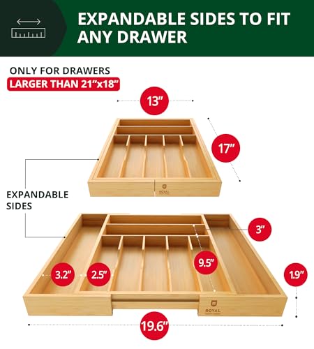 ROYAL CRAFT WOOD Luxury Bamboo Kitchen Drawer Organizer - Silverware Organizer, Utensil Holder & Cutlery Tray Drawer Dividers for Flatware (9 Slot, Natural) - color: Natural, size: 9 Slot