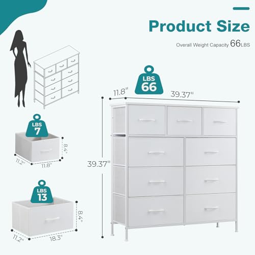 OLIXIS 9 Drawers Storage Organizers Units, Closet Organizers and Storage for Clothes, Fabric Storage Drawer for Living Room, Chest of Dresser in 39.4" D x 11.8" W x 39.9" H, White - color: White, size: 39.4"D x 11.8"W x 39.9"H (9 Drawers)