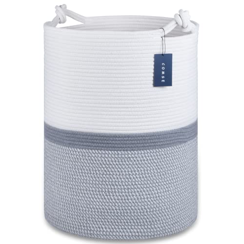 COMSE Extra Large Blanket Basket, Tall Woven Storage Basket, Nursery Hamper, 15.7”x 21.7”, Cotton Rope Laundry Hamper for Toys Clothes Towels, Blend White/Gray - color: Blend White & Gray