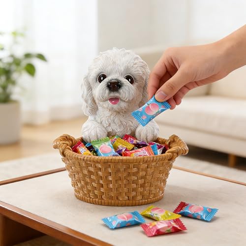 Vanity Jewelry Dish & Ring Holder Tray for Bedroom Dresser Featuring White Poodle - Dog Figurine Catchall Bowl for Earrings & Keys - Elegant Room Decor - color: Poodle with Wide Bowl - White, size: Poodle