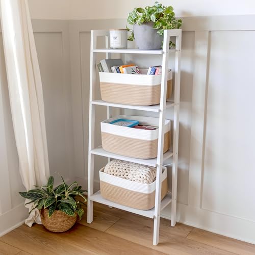 NaturalCozy Storage Baskets 16.8”x13”x7.6” Cotton Rope Woven Baskets for Organizing 3-Pack | Toy Storage Bins | Basket for Shelves, Laundry, Blanket, Clothes, Closet, Kitchen, Bathroom, Gifts - color: Off White & Tan Brown