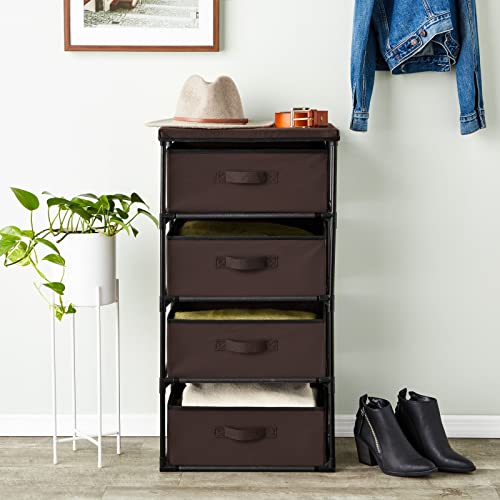 Juvale 4-Tier Closet Organizers & Storage Dresser - 16.5 in L x 13 in W x 33 in H, Dark Brown, Modern - Fabric Drawers for Bedroom Storage & Closet - Metal Frame Clothes Dresser for Narrow Spaces - color: Dark Brown