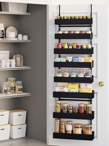 Over the Door Pantry Organizer, 8-Tier Metal Over The Door Organizer, Hanging Spice Rack Shelves Door for Kitchen Pantry Organizers and Storage, Black - color: BlackPlate, size: 8-Tier