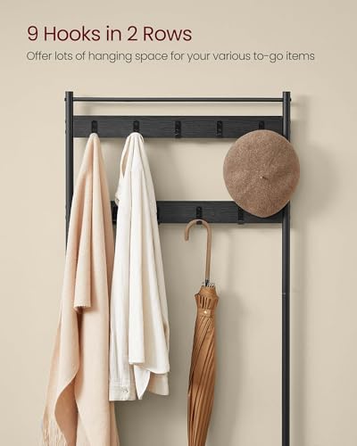 VASAGLE Coat Rack, Hall Tree with Shoe Storage Bench, Entryway Bench with Shoe Storage, 3-in-1, Steel Frame, for Entryway, 12.6 x 27.6 x 68.9 Inches, Industrial, Charcoal Gray UHSR041B01 - color: Charcoal Gray, size: 27.6"W