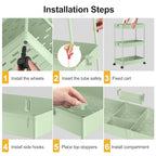 SPACELEAD 3 Tier Rolling Cart with Wheels, Storage Craft Art Trolley Organizer Serving, 3 Hanging Baskets Easy Assembly, for Office, Living Room, Kitchen, Green - color: Green
