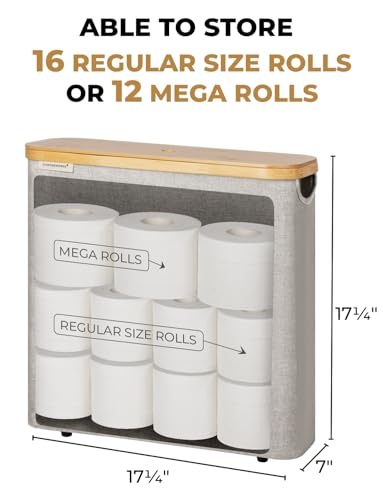 StorageWorks Large Toilet Paper Storage with Bamboo Lid, Toilet Paper Holder Basket for Up to 12 Mega or 16 Regular Size Rolls, Paper Storage Baskets for Bathroom, Grey, 1 Pack - color: Grey, size: Large