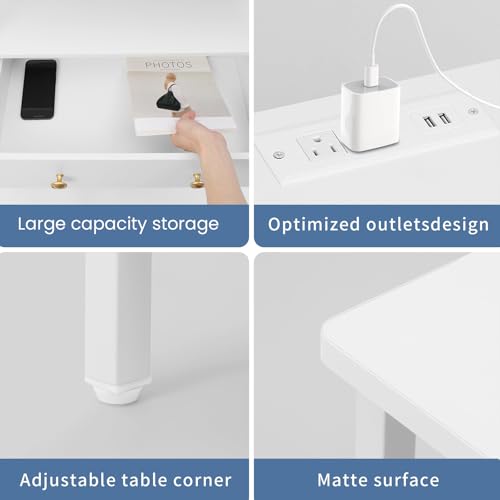 Edbuosy 3 Wooden Drawers Night Stand, 27 Inch Wide Nightstand with Charging Station and Adjustable Drawers, Small Dresser for Closet, Bedside Table for Living Room/Bedroom/Office, White. - color: White, size: 3 Drawers
