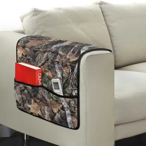 Forest Camo Hunting Print Armrest Covers for Sofa with 2 Pockets Comfortable Couch Arm Covers Stain Resistant Couch Chair Armrest Storage for Magazine, Tablet, Phone - color: Forest Camo Hunting
