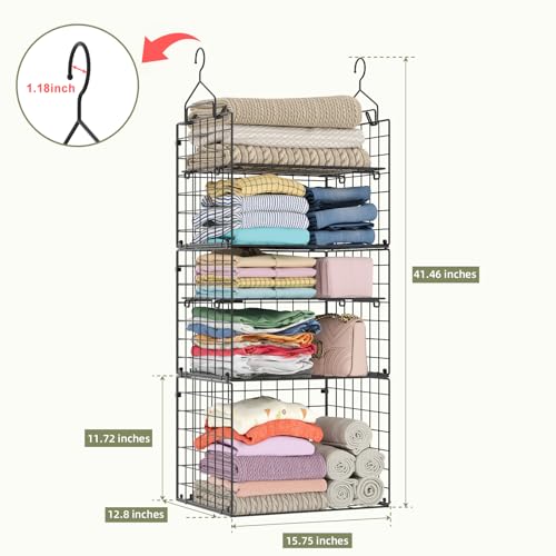 X-cosrack Closet Hanging Organizer Shelves - 5 Tier Wardrobe Organizers and Storage Bin, Hanging Organizer Shelves, Clothes Shelf with Adjustable Dividers for Bedroom Closet Sweater Shoes Handbag - color: Black, size: Large