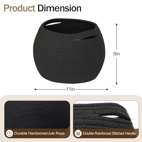MEGASKET Black Woven Storage Basket, 11" x 9" Indoor Plant Basket for Decor, Decorative Small Cotton Rope Bin for Organizing Pet Toy, Gifts, Towel, Cloth, Socks, Wicker Planter Holder, Modern Shoe Bin - color: Black