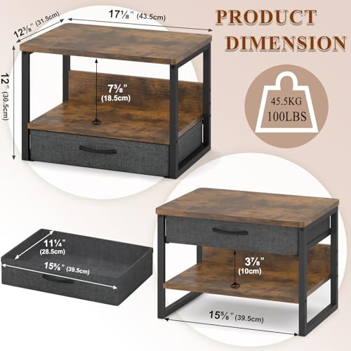 MARTY Printer Stand with Storage Drawer for Desk, 2-Tier Desktop Printer Stand Shelf Organzier for Home Office Printer Riser Under Desk Small Printer Table (Rustic Brown) - color: Rustic Brown, size: 2 Tier with Drawer