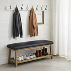 Zihanhome Entryway Bench, PU Leather Upholstered Shoe Benches for Bedroom, Ottoman Bench with Solid Wood Shelf, Storage Bench for Hallway, Living Room(Black) - color: Black