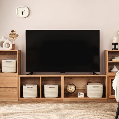 UBBCARE 4 Pack Storage Baskets for Shelves, Baskets for Organizing, Cube Shelf Storage Bin with Handles, Woven Storage Basket, 13"L x 9"W x 7.5"H, Beige - color: Beige, size: 4 Pack-13"(L)×9"(W)x7.5"(H)