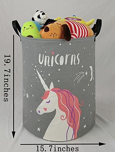 KUNRO Kids Laundry Hamper Clothes Gift Basket Storage Laundry Baskets Organizer Bin with Handles for Nursery Room (Grey Unicorn) - color: Grey Unicorn