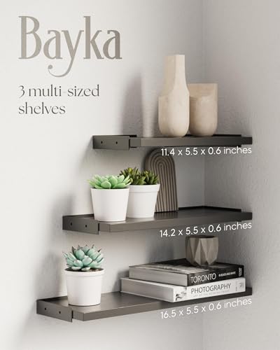 BAYKA Wall Mounted Floating Shelves, Wood Floating Wall Shelf for Books & Decor, Small Space-Saving Display & Organizer（Black，Set of 3） (Pack of 2) - color: A. Black Board & Black Brackets, size: 16-inch Mixed (Pack of 2)