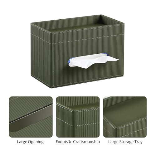 Rectangular Tissue Box Cover with Storage Tray, PU Leather Tissue Box Holder for Bathroom Vanity Countertop Night Stands Bedroom Office Desk, Stylish Tissue Holder Decorative Organizer (Green) - color: Green