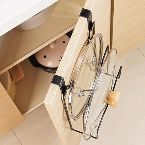 Ciieeo Kitchen Cabinet Door Hanging Pot Lid Organizer 3-Tier Iron Storage Rack 12.12X8.07X3.22 Inch Hanging Lid Holder for Pots and Cutting Boards Easy Kitchen Organization