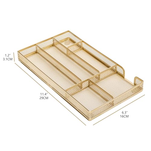 Annova Desk Drawer Organizer Tray for Office Organization - Metal Mesh - Storage Tray with Dividers for Pens, Desktop Accessories, Bathroom, Kitchen, Makeup and Office Supplies (Small, Gold) - color: Gold, size: Small