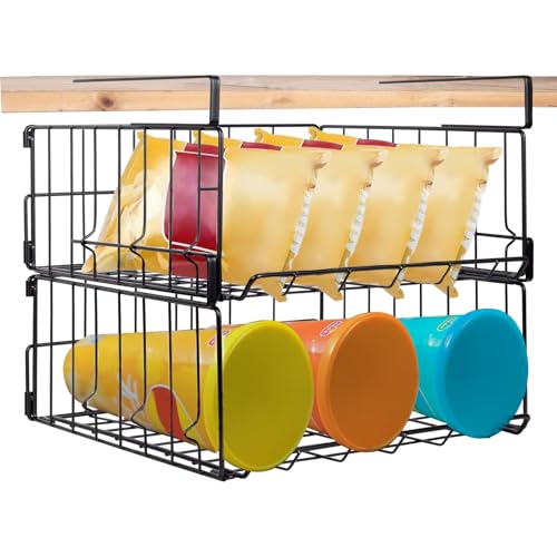 Hanging Under Shelf Storage Basket, 2 Pack Foldable Under Cabinet Metal Desk Storage Wire Rack Organizer for Kitchen Pantry Bookshelf Office Home, Easy to Install Slide-in Under Shelves (Black) - color: Black 2