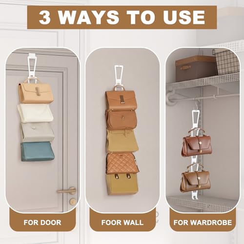 3-in-1 Installation Purse Hanger Organizer Over The Door Metal Hooks for Hanging Over The Door Bag Hanger Holder Rack Purse Organizer Bags Storage with 5 Hooks for Closet