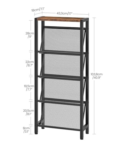 CHOEZON Shoe Rack, 5-Tier Slanted Shoe Rack, Narrow Shoe Storage Shelf, Slim Shoe Organizer for Entryway, Space-Saving, Wooden Top and Metal Frame, for Entryway, Hallway Rustic Brown and Black TXJ03BF - color: Rustic Brown, Black