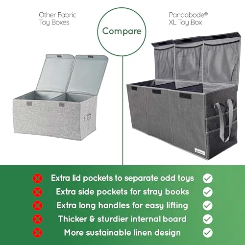 Extra Large Toy Box - Big Sturdy Collapsible Chest - Toy Storage Organizer with Pockets - for Living Room or Kids bedroom- 36 x 16 x 12 in - Grey - color: Grey