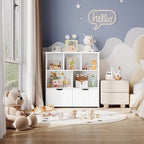 HOOBRO Toy Storage Organizer, Toy Organizers and Storage with 2 Movable Drawers and 5 Cubbies, Toy Chest Shelf for Books or Dolls, Kids Bookshelf and Toy Storage for Playroom, White WT88CW01