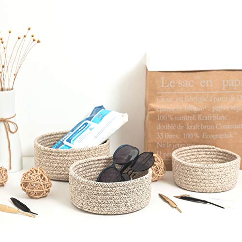 MINTWOOD Design Set of 3 Cotton Rope Nesting Bowls, Small Catch All Basket, Cute Closet Baskets and Bins for Shelves, Mini Table Basket Organizer for Small Accessories, Light Brown - color: Light Brown
