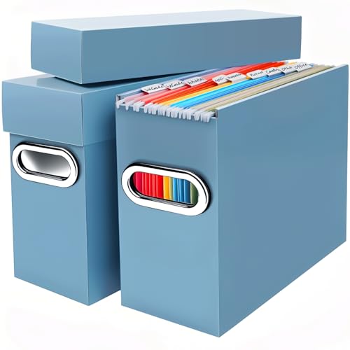 File Organizer Box with Lid & Handle, Thickened Cardboard Hanging File Folder Storage Boxes for Letter Size, Portable Filing Organizer for Office, Home, Classroom, Dusty Blue 2 Pack - color: Dusty Blue, size: 2 Pack