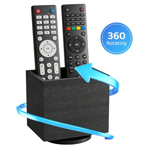 360° Rotating Remote Control Holder, Wooden TV Remote Holder for Table, Desk Organizer Caddy Media Storage Box Ideal for Living Room, Bedroom, Office Desk (Black) - color: Black-1 Slot
