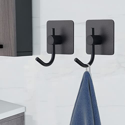 VAEHOLD 4 Pack Wall Hooks, Heavy Duty Sticky Holder Waterproof Aluminum Towel Hooks for Hanging Coat, Hat, Key, Clothes, Closet Hook Wall Mount for Kitchen, Bathroom, Office（Black） - color: Black, size: 4 Pack