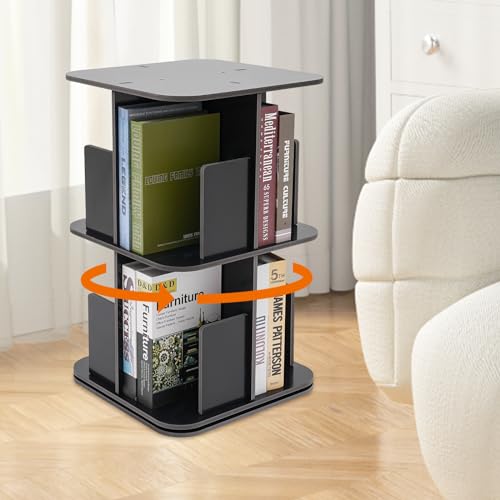 LYNICESHOP 2-Tier 360° Rotating Bookshelf, Compact Standing Bookcase, Small Corner Storage Solution (Black) - color: Black