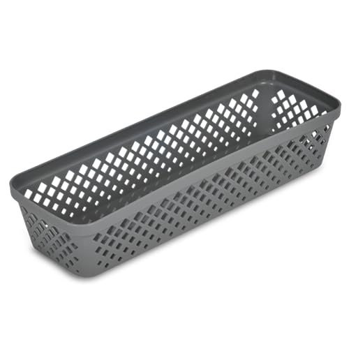 Glad Plastic Storage Basket Set - Multipurpose Drawer Trays, Kitchen Pantry Containers, and Bathroom Bins - 6 Pack Narrow Organizers, Grey - color: Grey, size: Narrow