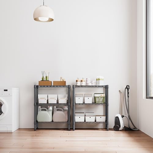 M MZG 750 lbs 3 Tier Shelf Metal Storage Shelves Wire Rack Closet Organizers for Garage Kitchen Bathroom Laundry Black 11.8" D x 25.6" W x 31.5" H - color: Black, size: 3 tier, 11.8" D x 25.6" W x 31.5" H