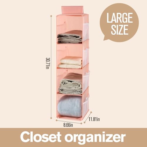 Hanging Closet Organizer, 4-Section Storage Shelves, Oxford Cloth with Mesh Pockets, (Cerulean, 4 Section) - color: Cerulean, size: 4 Section*2PACK