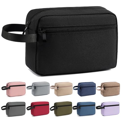 Travel Toiletry Bag, Small Cosmetic Bag, Hanging Water-Resistant Organizer for Men & Women, Ideal for Makeup, Shaving Kit, Gym Essentials & Travel Accessories (Black) - color: Black