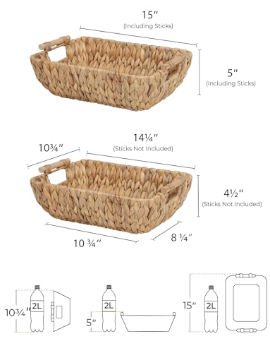 StorageWorks Hand-Woven Large Storage Baskets with Wooden Handles, Water Hyacinth Wicker Baskets for Organizing, 2-Pack - color: Natural(Water Hyacinth), size: Medium