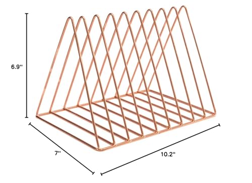 Sooyee 9 Slot Rose Gold Magazine Holder,Desktop File Sorter Organizer Triangle Bookshelf Decor Home Office - color: Rose Gold