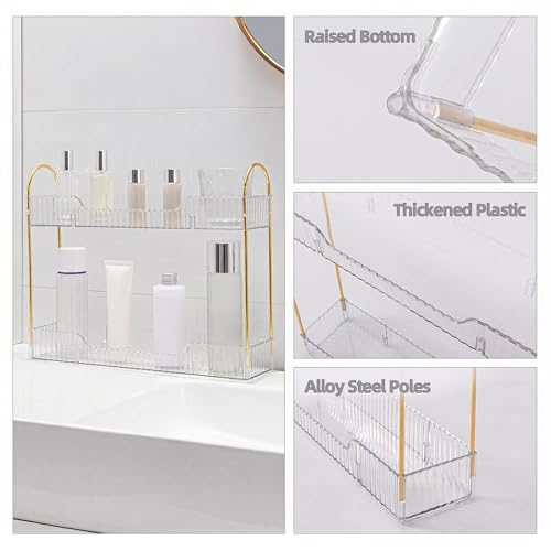 YCIA&DONE 2 Tiers Narrow Vanity Makeup Organizer, Bathroom Organizer Countertop Slim, Perfume Holder Skincare Storage Cosmetic Shelf Spice Rack, for Small Desktop Space, White Clear - color: White Clear