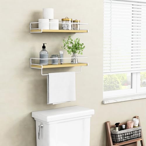 Forbena Floating Shelves for Wall with Rail, White and Natural Wood Nursery Book Shelves for Baby Girls Boys Kids Room Bedroom, Hanging Bookshelves Wall Mounted for Books, Toys, Bathroom (Set of 2) - color: 6. Natural-white
