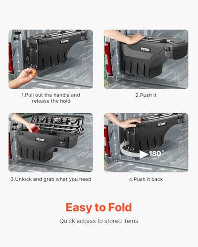 VEVOR Truck Bed Storage Box, Compatible with Dodge Ram 1500 2019-2021 L, Waterproof ABS Wheel Well Tool Box with Lockable Lid and Password Padlock, 6.6 Gal/25 L Truck Bed Toolbox, Driver Side, Black - size: Driver Side, style: Dodge Ram
