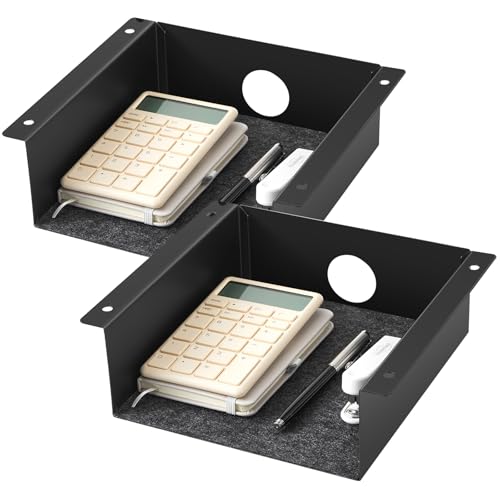 Yaocom 2 Pack Under Desk Hanging Shelf, Carbon Steel Storage Tray with Mute Felt Sheets, Mount Shelves Organizer for Office Home Workstation Gaming Desk Stand up(7.5x8x2.8 in/Storage Shelf,Black) - color: Black, size: 7.5x8x2.8 In