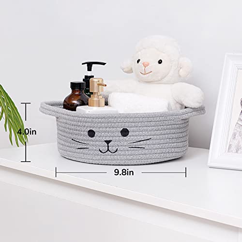 Small Woven Rope Storage Basket, Cute Cat Toy Basket for Living Room, Baby Baskets for Nursery, Gift Baskets Empty for Baby Shower, Grey, 9.8 x 4 inches - color: Gray, size: 9.8"W x 4"H