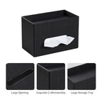 Tissue Box Cover Rectangle with Storage Tray, PU Leather Tissue Holder for Bathroom Vanity Countertop Night Stands Bedroom Office Desk, Stylish Rectangular Tissue Box Holder (Black) - color: Black