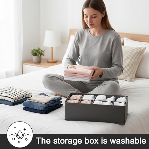 1 Pcs Drawer Organizer Storage Box for Underwear Socks Closet Divider for Wardrobe Dresser Vanity Space Saving Use(8-Grid Grey) - color: Grey-4, size: Medium