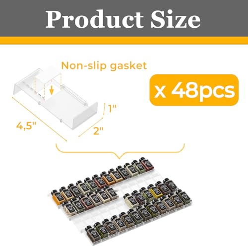 Famhap Spice Drawer Organizer, 48PCS Interlocking Expandable Seasoning Rack Tray Insert for Kitchen Drawers, Spice Rack Drawer for Spice Jars - color: Transparent, size: 48pcs