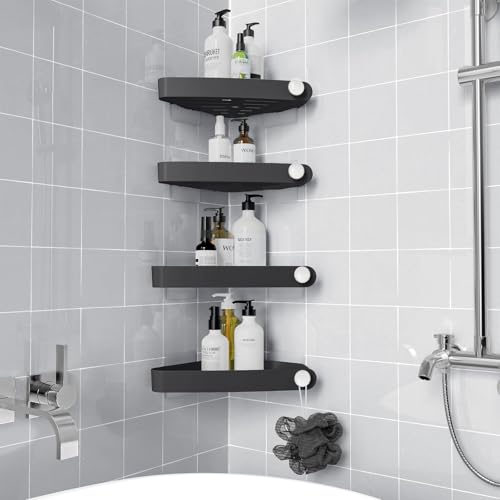Sotfamily Plastic Shower Caddy Corner (for 90° Only), 4 Pack Adhesive Corner Shower Shelves for Smooth Wall Bathroom Organizers and Storage, Black - color: Black, size: 4 Pack