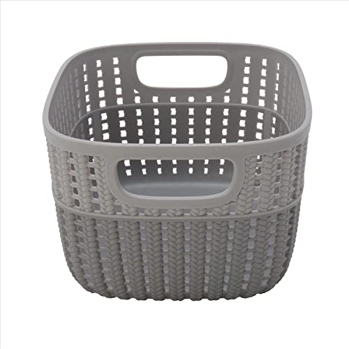 Simplify 4 Pack 2 Tone Sailor Knot Plastic Storage Tote | Decorative Basket | Closet Organization | De-clutter | Accessories | Toys | Bathroom Organization | Small | Grey/Grey - color: Grey/Grey, size: Small, style: 4 Pack