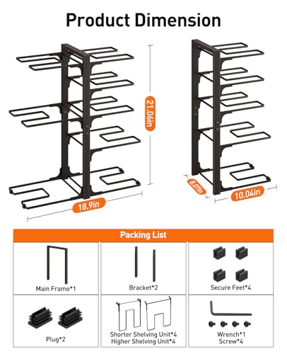 ORDORA Pots and Pans Organizer under Cabinet, 20.8" Height Heavy Duty 120LBS Pots Pans Organizer Rack for Cabinet 8-Tier Adjustable for Big Stockpots, Dutch Oven, Cast-iron Pan, Heavy Cookware, Bronze - size: L-21"H-HeavyDuty-Bronze
